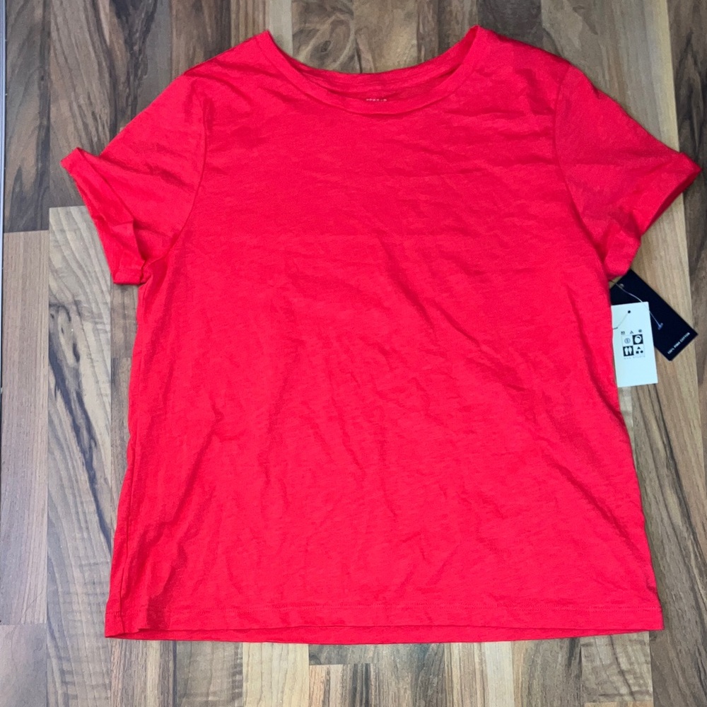 Max Studio Pima cotton bright red cuffed sleeve tee Women’s  sz L NWT
